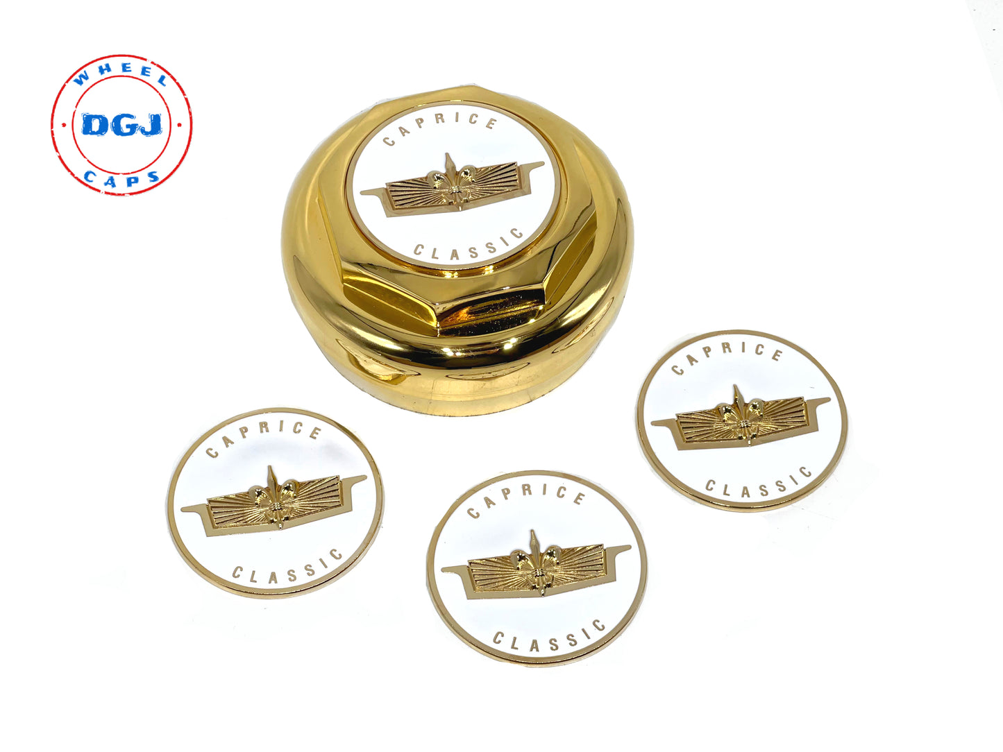Caprice Gold Lowrider Wire Wheel Knock-Off Metal Chips Emblems Size 2.25
