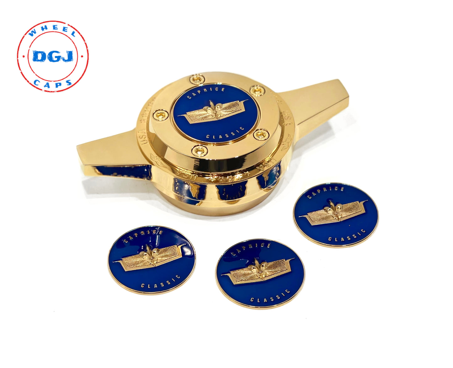 Caprice Gold Lowrider Wire Wheel Knock-Off Metal Chips Emblems Size 2.25