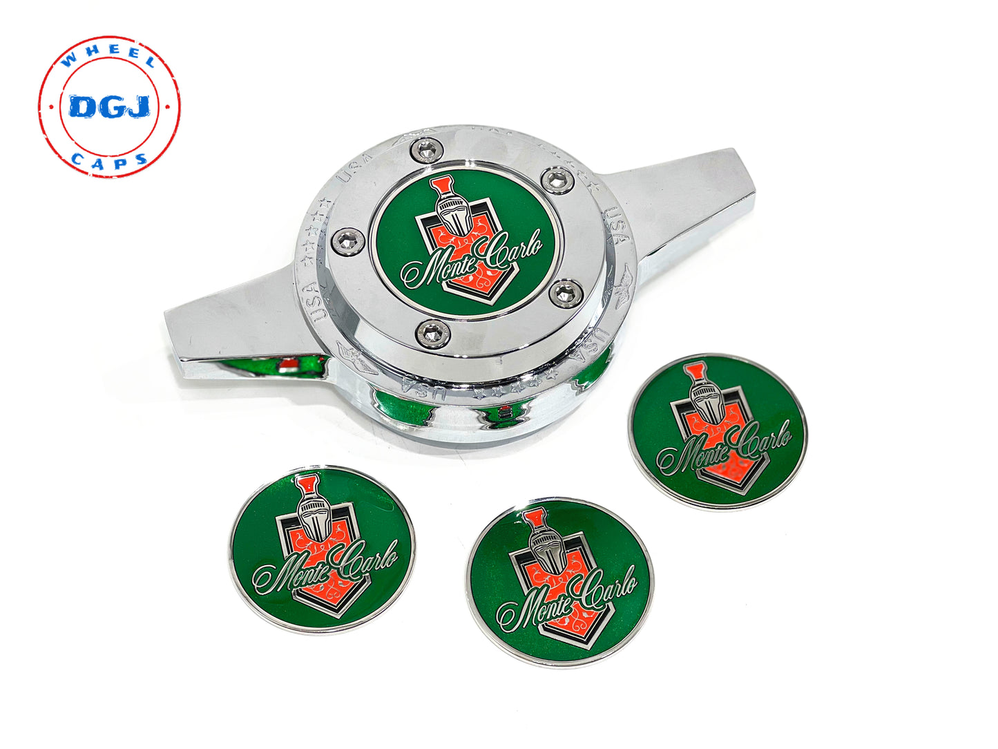 Monte Carlo Chrome Lowrider Wire Wheel Metal Chips Emblems Size 2.25