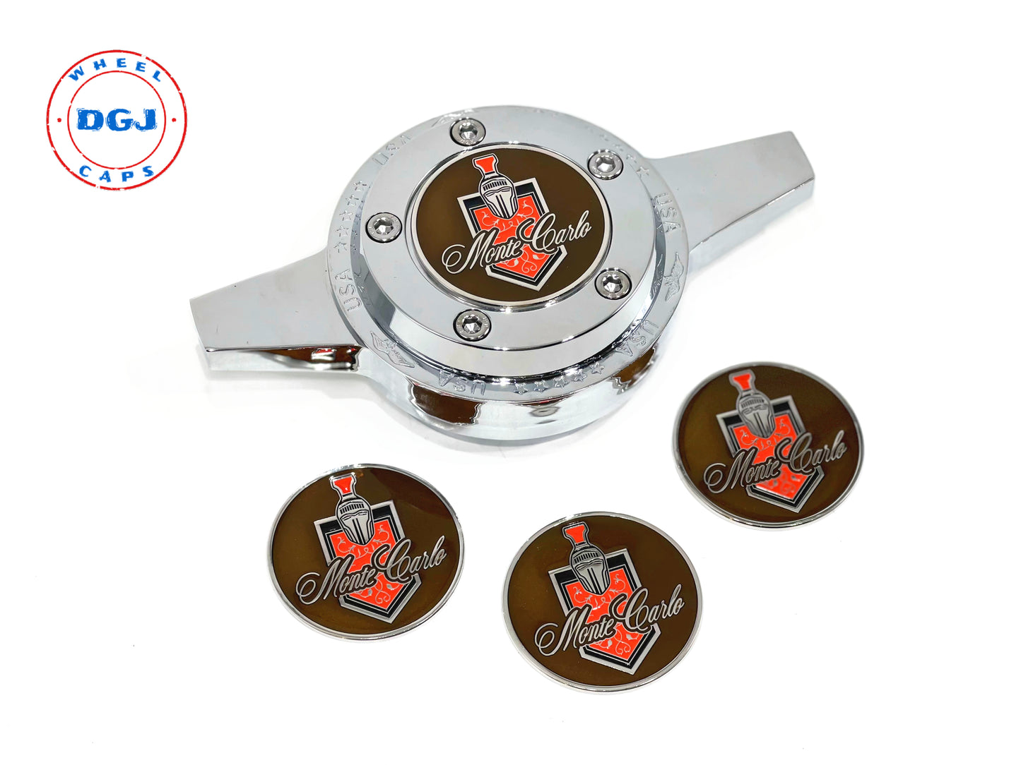 Monte Carlo Chrome Lowrider Wire Wheel Metal Chips Emblems Size 2.25