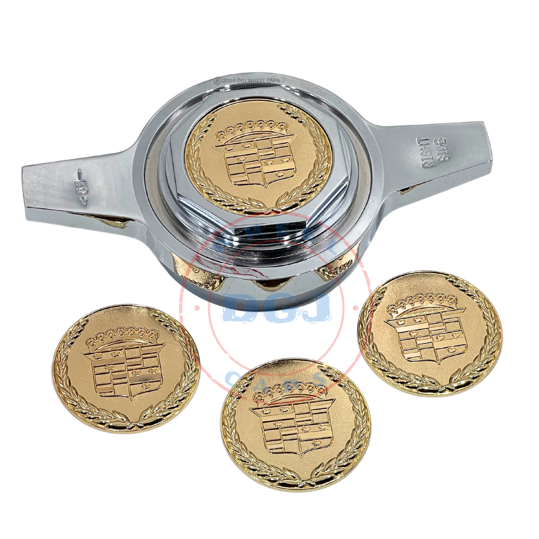 Cadillac Gold Lowrider Wire Wheel Metal Chips Emblems Size 2.25"