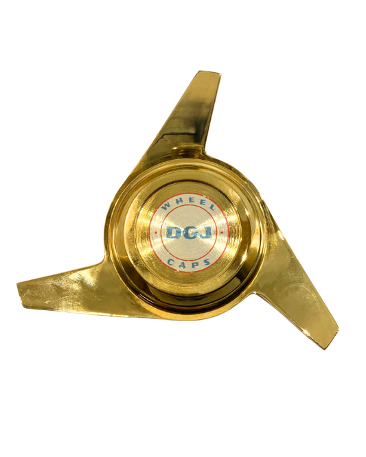 (SINGLE LEFT) 3 Bar Cut Gold KnockOff Spinner Caps for Lowrider Wire Wheels