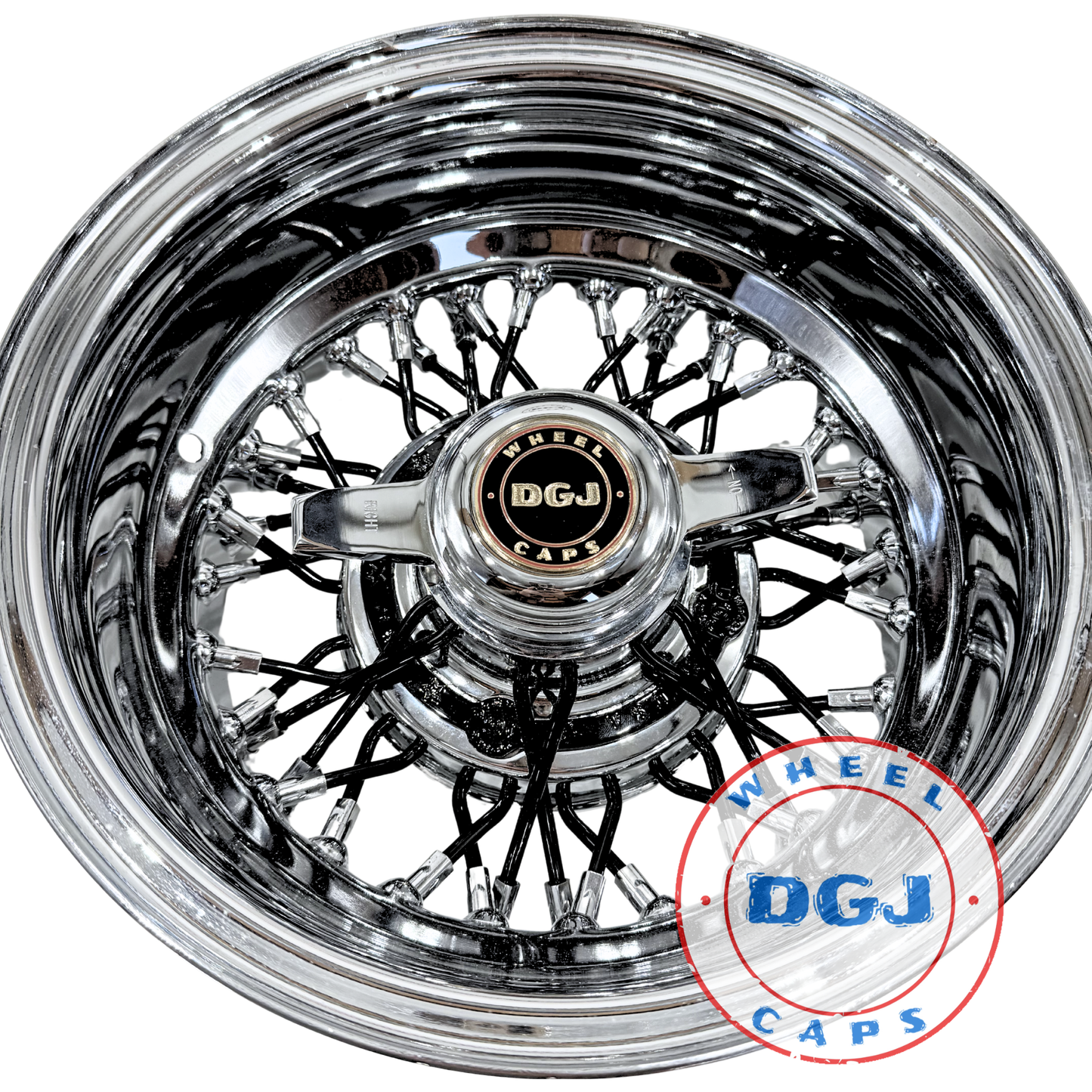 DGJ 13x7 Rev 42 Spokes CL with Black Spokes & Hub Ring Lowrider Wire Wheel Rims