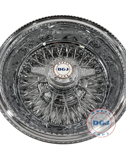 DGJ 13x7 Rev 72 CL Diamond Spokes Engraved All Chrome Lowrider Wire Wheel Rims