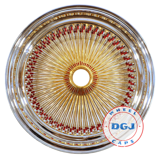 DGJ WHEELS 22x8 STD 150 Spokes Candy Red & Gold Lowrider Wire Wheel Rims