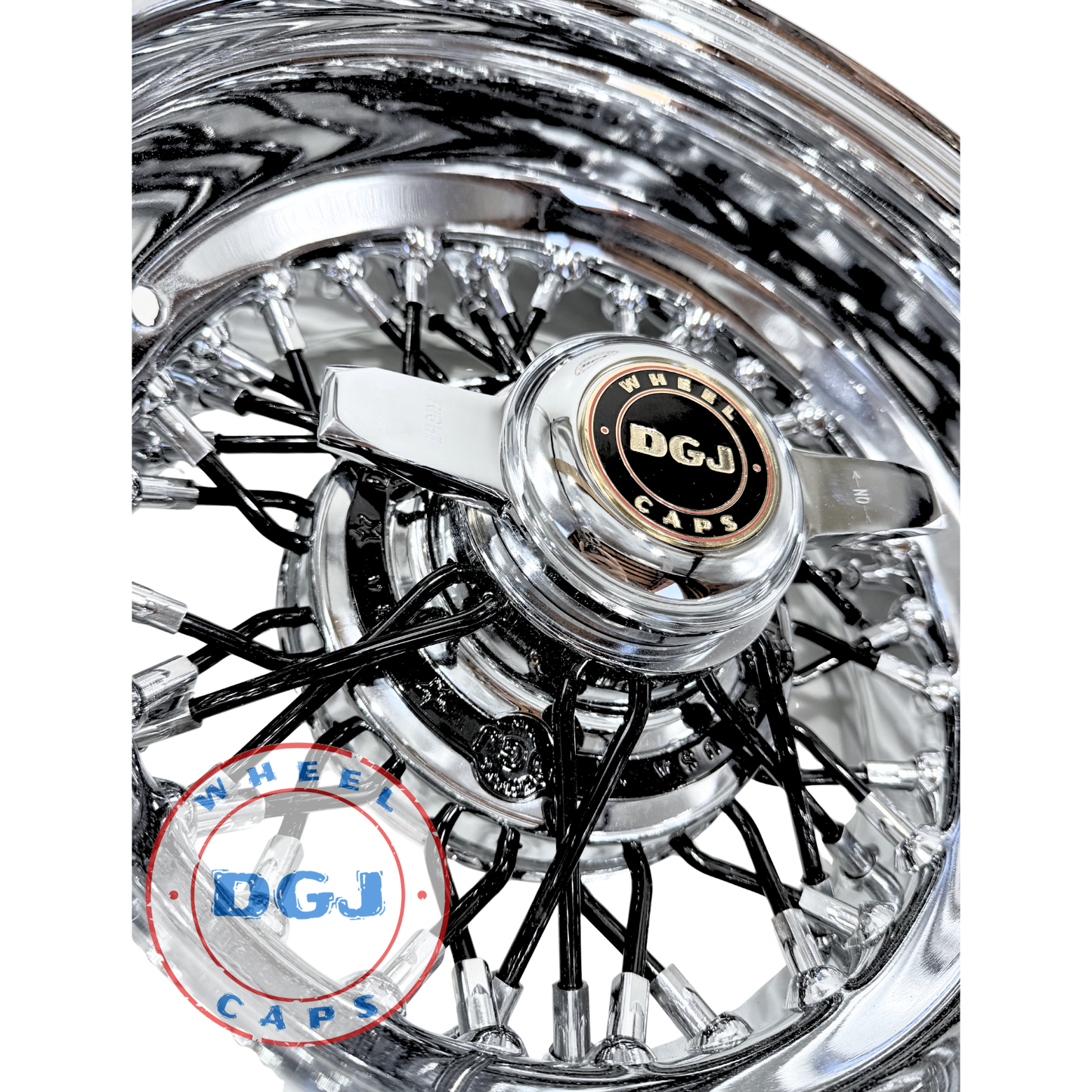DGJ 13x7 Rev 42 Spokes CL with Black Spokes & Hub Ring Lowrider Wire Wheel Rims