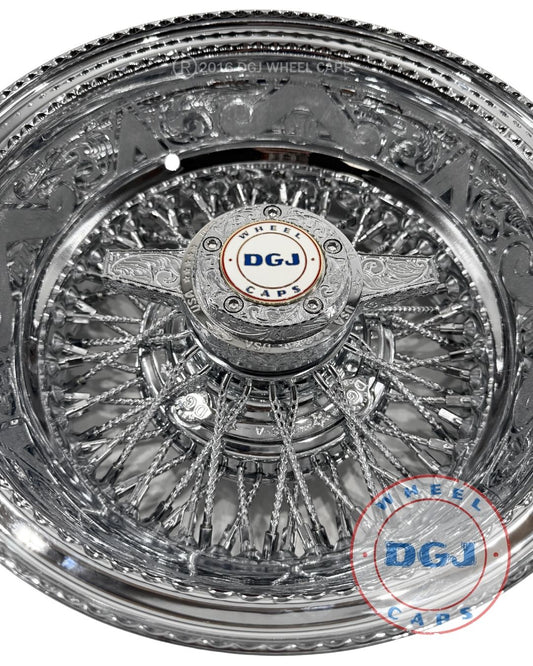 DGJ 13x7 Rev 72 CL Diamond Spokes Engraved All Chrome Lowrider Wire Wheel Rims
