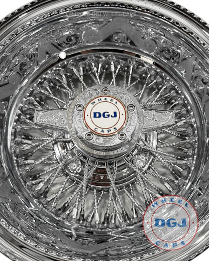 DGJ 13x7 Rev 72 CL Diamond Spokes Engraved All Chrome Lowrider Wire Wheel Rims