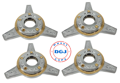 DGJ 13x7 Rev 72 Diamond Spks Gold NnHR + Engraved Knockoffs Lowrider Wire Wheels