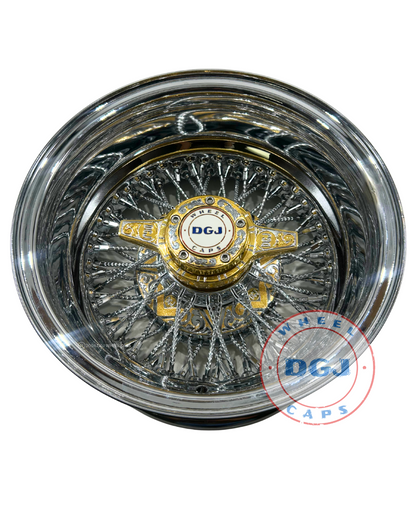 DGJ 13x7 Engraved Two-Tone Hub Rev 72 Cross Lace Diamond Spokes Wire Wheel Rims