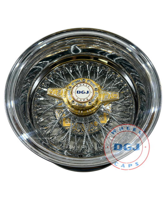 DGJ 13x7 Engraved Two-Tone Hub Rev 72 Cross Lace Diamond Spokes Wire Wheel Rims