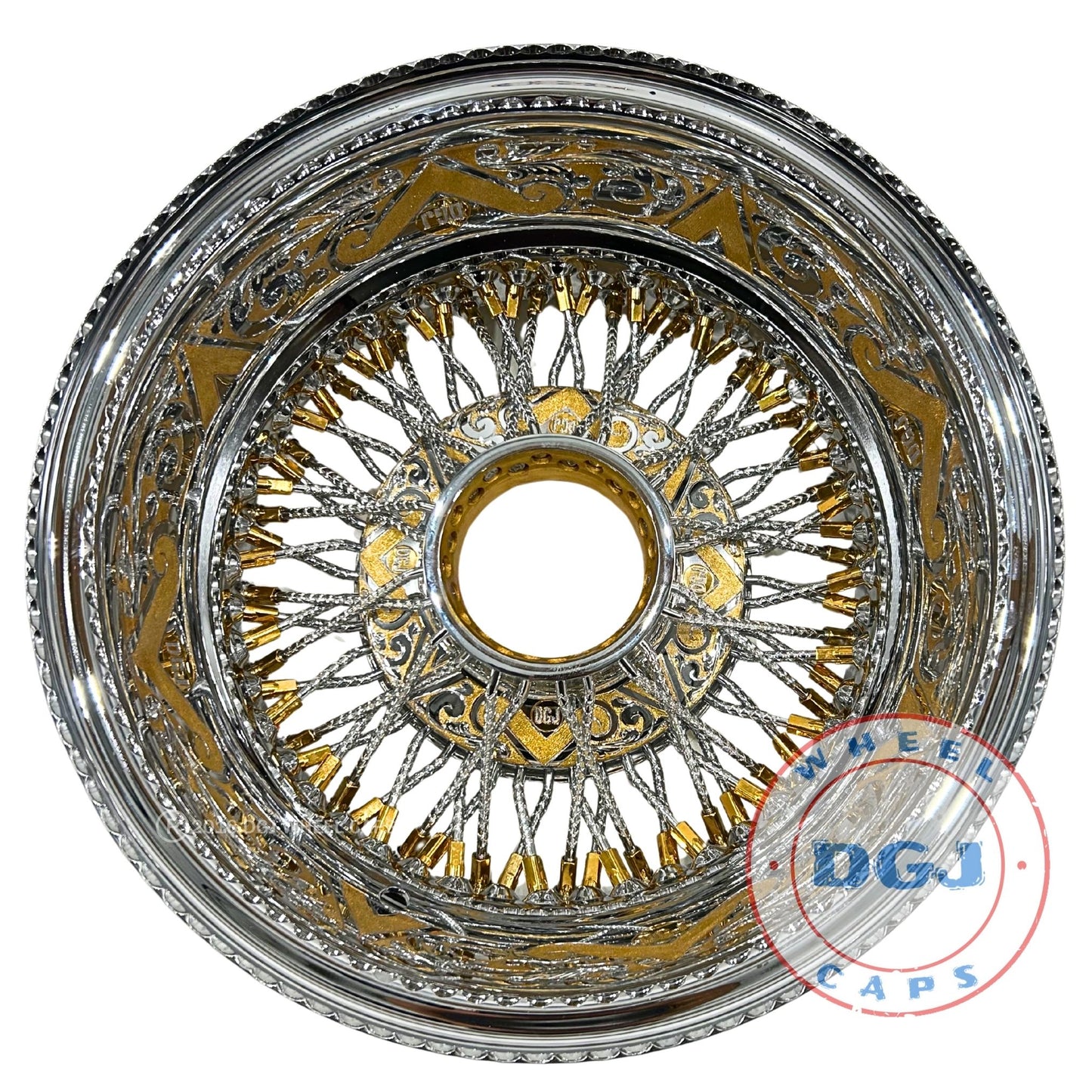 DGJ 14x7 Two Tone Engraved Rev 72 Cross Lace Diamond Spokes Lowrider Wire Wheels