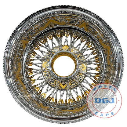 DGJ 14x7 Two Tone Engraved Rev 72 Cross Lace Diamond Spokes Lowrider Wire Wheels
