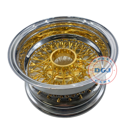 DGJ 13x7 Rev 72 Spokes Cross Lace Center Gold Lowrider Wire Wheel Rims
