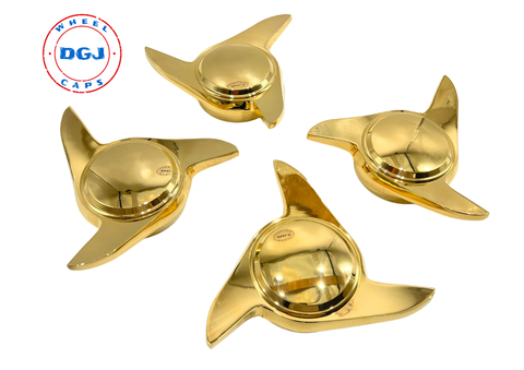 3 Bar Old School Smooth GOLD Knock-Off Spinner Caps for Lowrider Wire Wheels