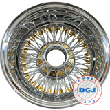 DGJ WHEELS 14x7 Rev 72 Diamond Spokes Gold Nip+Hub Ring Lowrider Wire Wheels