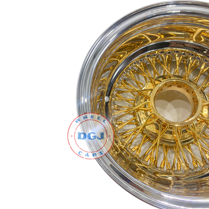 DGJ 13x7 Rev 72 Spokes Cross Lace Center Gold Lowrider Wire Wheel Rims