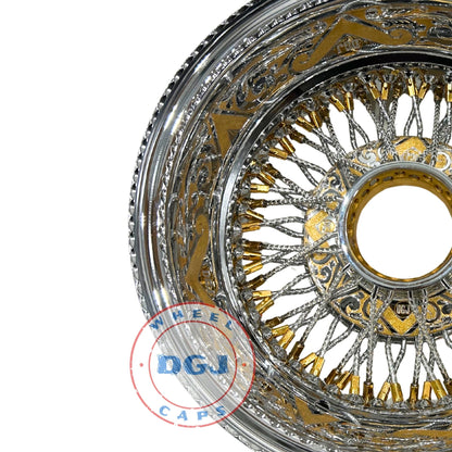 DGJ 14x7 Two Tone Engraved Rev 72 Cross Lace Diamond Spokes Lowrider Wire Wheels