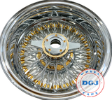 DGJ WHEELS 13x7 Rev 72 Diamond Spokes Gold Nip+Hub Ring Lowrider Wire Wheels