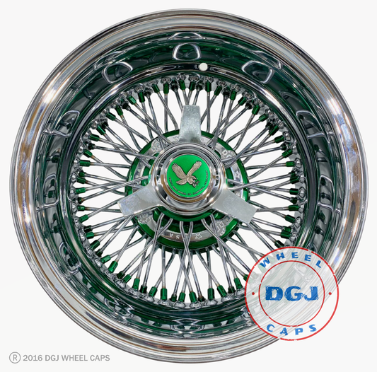 DGJ WHEEL 14x7 Rev 72 Cross Lace Candy Green Nipples & Hub Lowrider Wire Wheels
