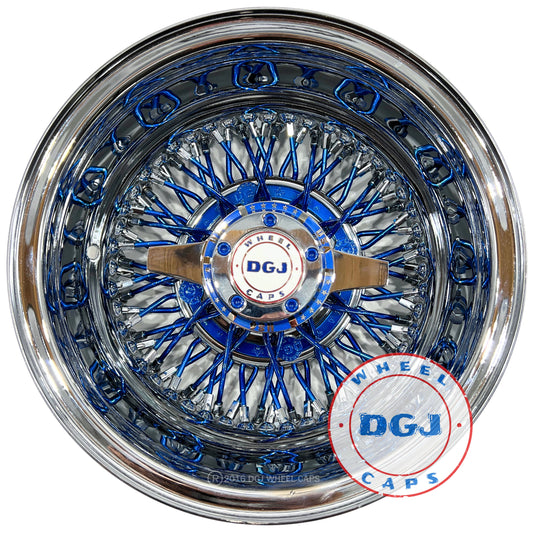 DGJ WHEEL 14x7 Rev 72 Cross Lace Blue Spokes & Hub Ring Lowrider Wire Wheel Rims