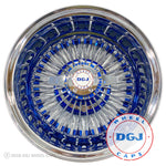 DGJ 13x7 Rev 72 Straight Candy Blue Nip + Hub & Chrome Ring Lowrider Wire Wheels