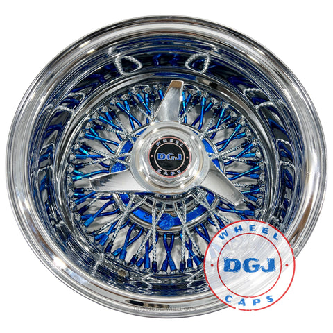 DGJ 14x7 Rev 72 CL Diamond & Candy Blue Spokes, Nip & HR Lowrider Wire Wheels (Copy)