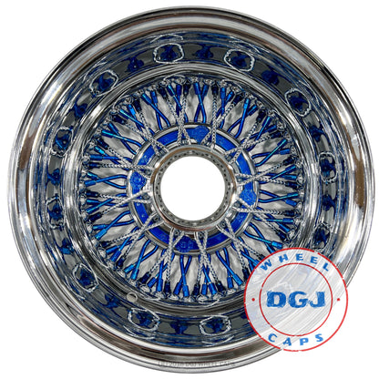 Lowrider Wire Wheels DGJ Wheel Caps DGJ 13x7 Rev 72 CL Diamond & Candy Blue Spokes, Nip & HR Lowrider Wire Wheels