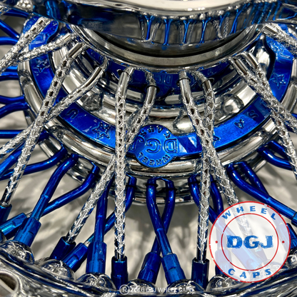 Lowrider Wire Wheels DGJ Wheel Caps DGJ 13x7 Rev 72 CL Diamond & Candy Blue Spokes, Nip & HR Lowrider Wire Wheels