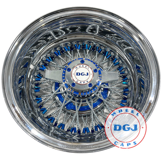 Lowrider Wire Wheels DGJ Wheel Caps DGJ WHEEL 13x7 Rev 72 CL Diamond Spokes, Blue Nip&Hub Ring Lowrider Wire Wheels