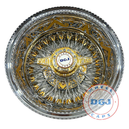 DGJ 14x7 Two Tone Engraved Rev 72 Cross Lace Diamond Spokes Lowrider Wire Wheels