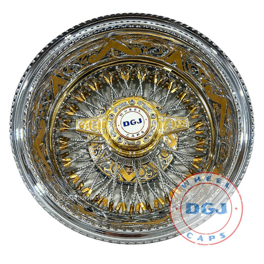 DGJ 13x7 Two Tone Engraved Rev 72 Cross Lace Diamond Spokes Lowrider Wire Wheels