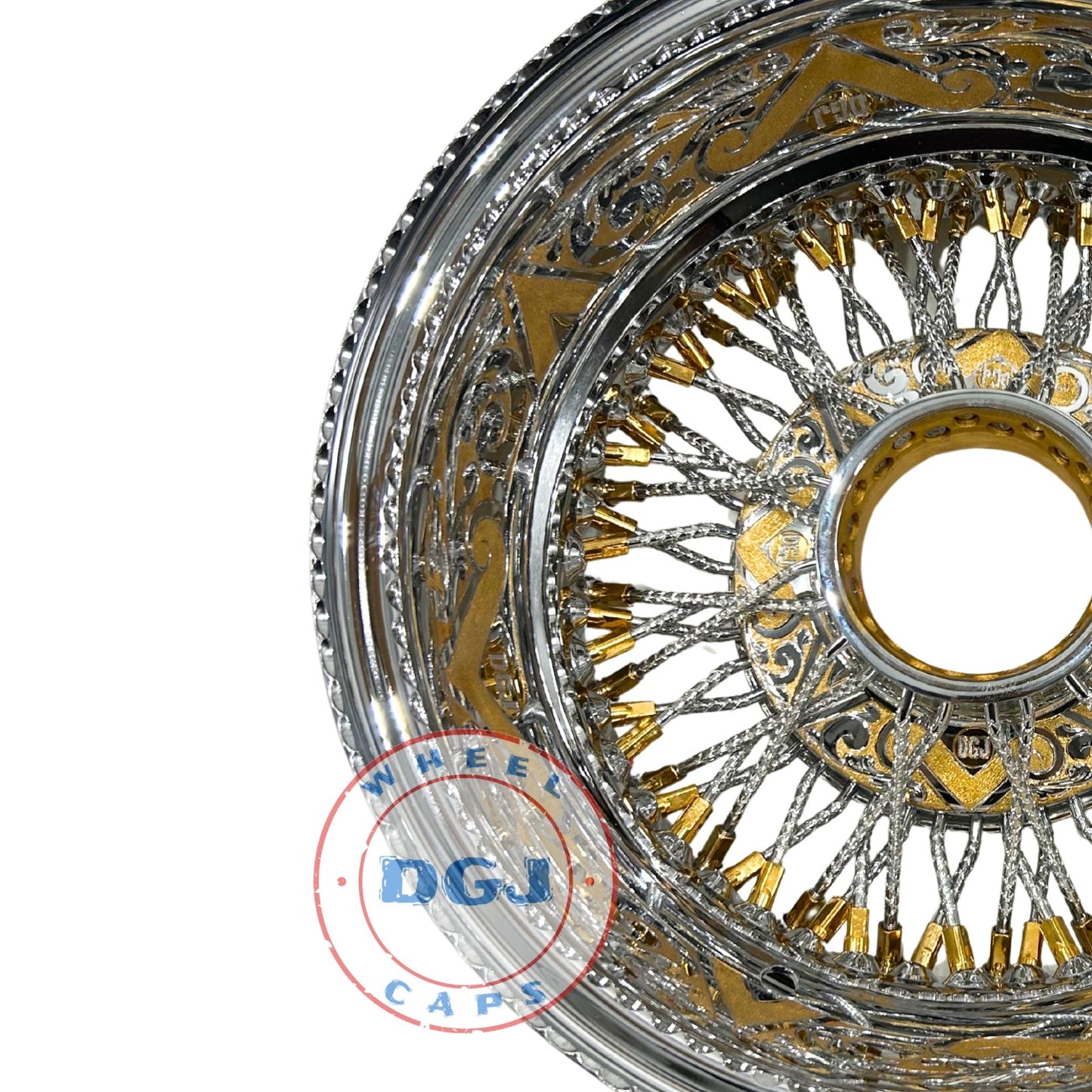 DGJ 14x7 Two Tone Engraved Rev 72 Cross Lace Diamond Spokes Lowrider Wire Wheels