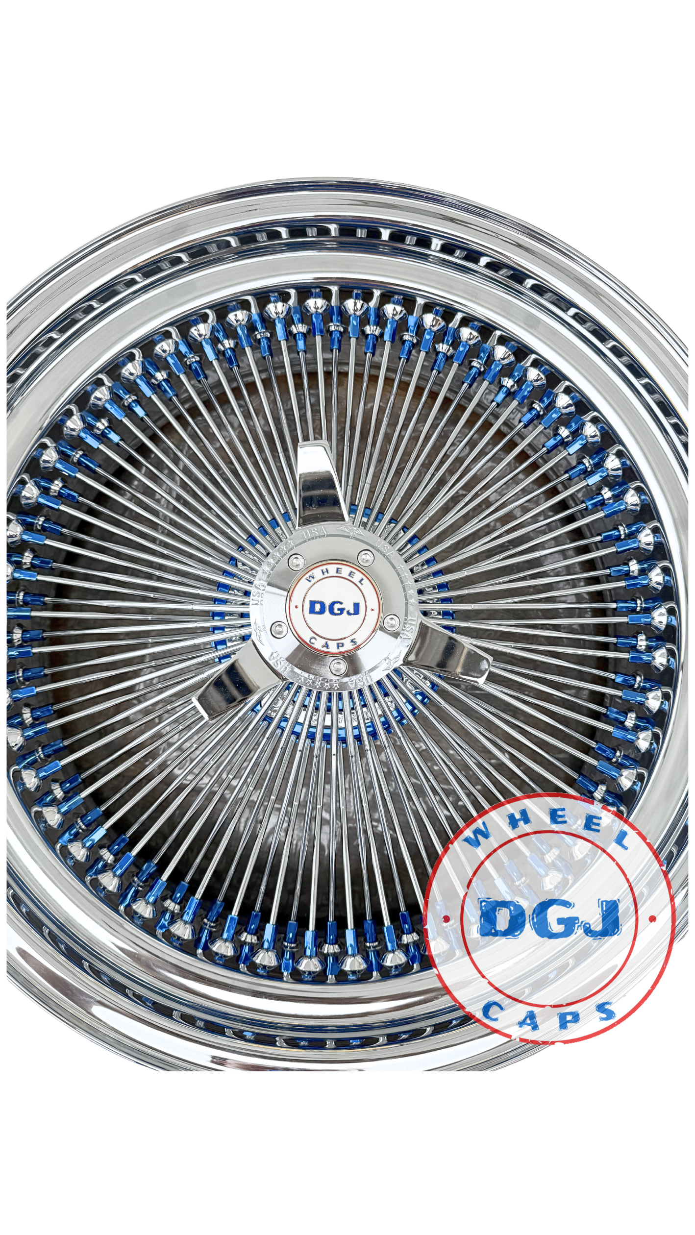 DGJ WHEELS 20x8 STD 150 Spoke Candy Blue Nip + Hub Lowrider Wire Wheel Rims