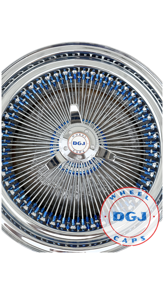 DGJ WHEELS 20x8 STD 150 Spoke Candy Blue Nip + Hub Lowrider Wire Wheel Rims
