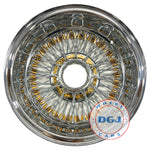 DGJ 13x7 Rev 72 Diamond Spks Gold NnHR + Engraved Knockoffs Lowrider Wire Wheels