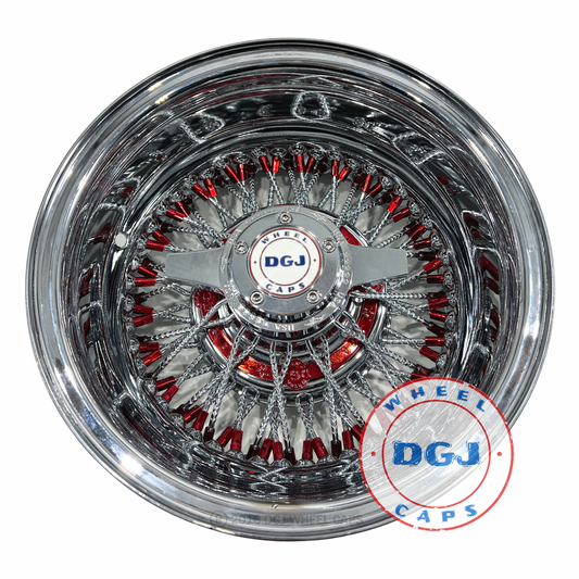 DGJ WHEELS 14x7 Rev 72 Diamond Spoke Candy Red Nip+Hub Ring Lowrider Wire Wheels