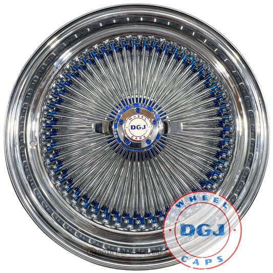 DGJ WHEELS 20x8 STD 150 Spoke Candy Blue Nip + Hub Ring Lowrider Wire Wheels