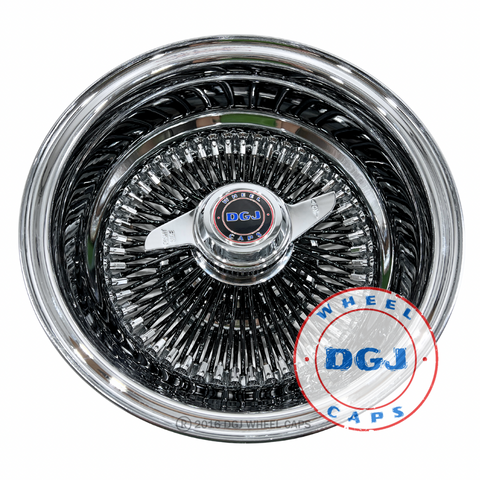 DGJ 13x7 Rev 100 Spokes Chrome+Black Spokes & Hub Ring Wire Wheel Rims