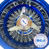 DGJ 13x7 Rev 72 CL Diamond Spokes, Candy Blue Dish & Ring Lowrider Wire Wheels