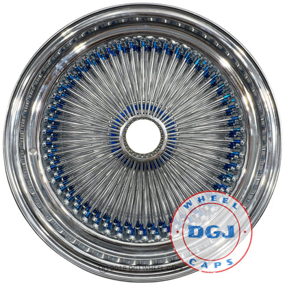 DGJ WHEELS 20x8 STD 150 Spoke Candy Blue Nip + Hub Ring Lowrider Wire Wheels