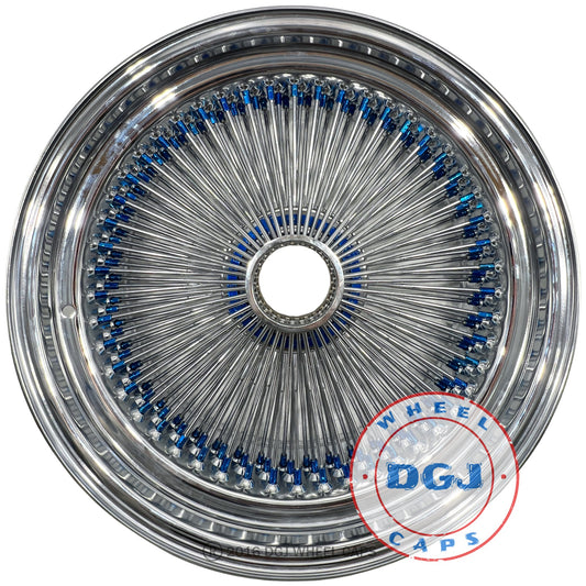 DGJ WHEELS 20x8 STD 150 Spoke Candy Blue Nip + Hub Ring Lowrider Wire Wheels