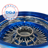 DGJ 13x7 Rev 72 CL Diamond Spokes, Candy Blue Dish & Ring Lowrider Wire Wheels