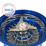 DGJ 13x7 Rev 72 CL Diamond Spokes, Candy Blue Dish & Ring Lowrider Wire Wheels