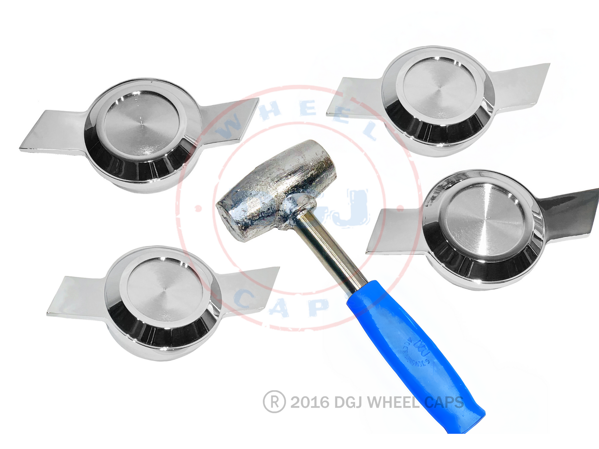 Bowtie Cut Chrome Knockoff Spinners & Lead Hammer for Lowrider