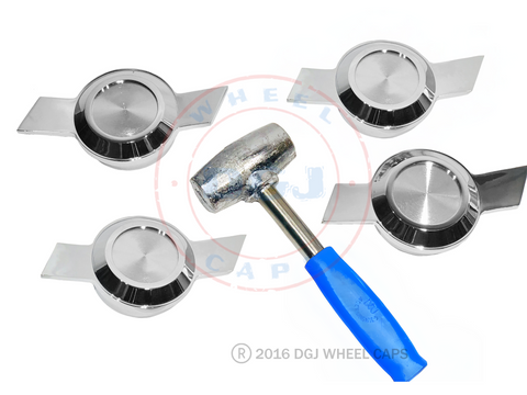 Bowtie Cut Chrome Knockoff Spinners & Lead Hammer for Lowrider Wire Wheels