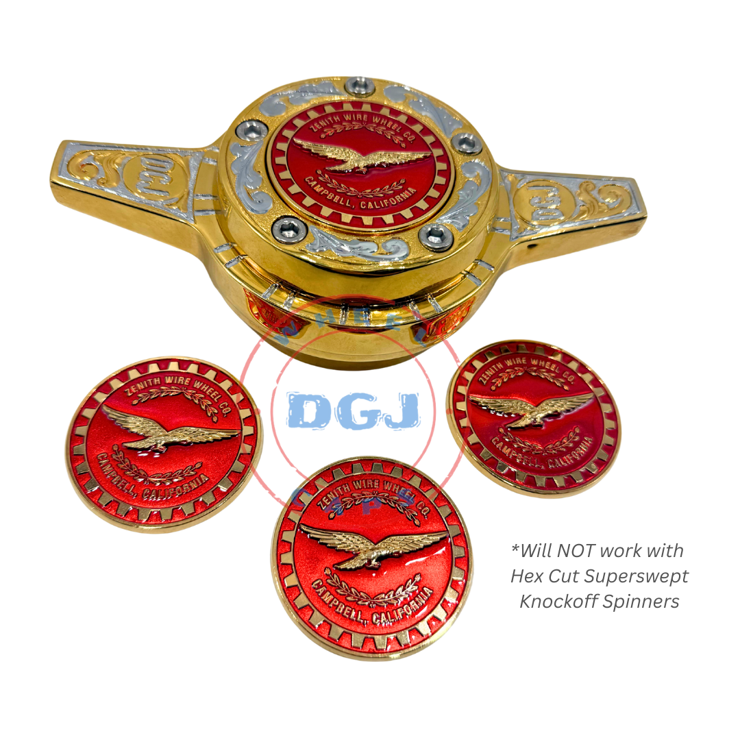 Zenith Eagle Gold Lowrider Wire Wheel Metal Chips Emblems Size 2.25