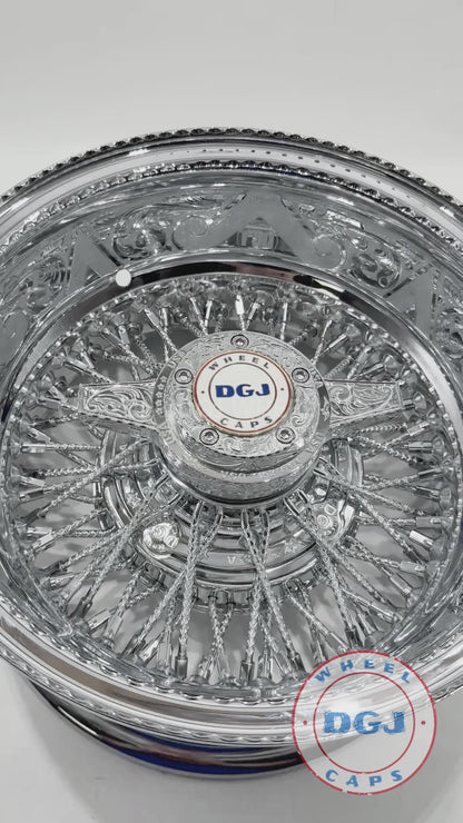 DGJ 13x7 Rev 72 CL Diamond Spokes Engraved All Chrome Lowrider Wire Wheel Rims