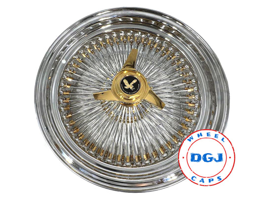 Lowrider Wire Wheels DGJ Wheel Caps DGJ 18x8 STD 100 Spokes Gold Nipples, Hub & Knockoffs Lowrider Wire Wheel Rims