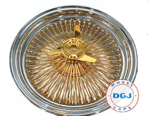17x8 Std 100 Spokes Center USA Gold Lowrider Wire Wheel Rims w/ Gold Superswept